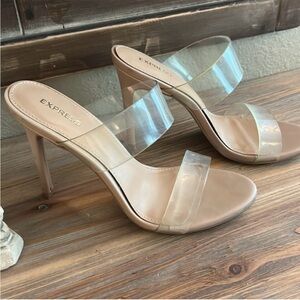 Express Clear Strapped Tan Heels